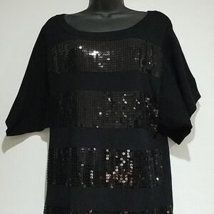 BLACK DRESS SWEATER KNIT  SEQUINS SIZE SMALL SHIMMER  MODERN CHIC CLASSIC